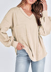 BTFBM Women's Ribbed Long Sleeve Tops Summer Spring Pullover Knit Casual V Neck Blouses Trendy Loose Fit Tunic Top
