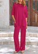 Short Sleeve Pullover Tops And Wide Leg Pants Two Piece Sets