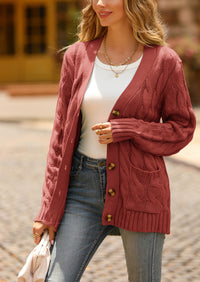 Knitted Solid Color Button Down Chunky Outwear Cardigan