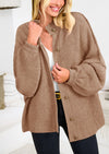 PRETTYGARDEN Women's Winter Button Down Cardigan Sweaters Mock Neck Lantern Long Sleeve Chunky Knit Jacket Trendy Outerwear