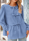 PRETTYGARDEN Women's Spring Fall Babydoll Peplum Blouse Shirt Puff Long Sleeve Bow Tie Front Trendy Cute Y2K Going Out Tops