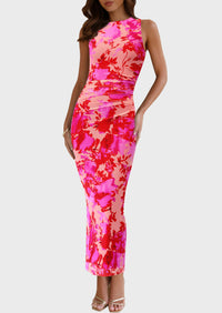 Floral Bodycon Sleeveless Mesh Maxi Long Dresses