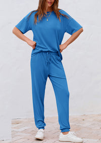 Two Piece Outfit Short Sleeve  Pullover Tops Tracksuits