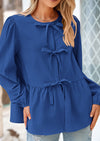 PRETTYGARDEN Women's Spring Fall Babydoll Peplum Blouse Shirt Puff Long Sleeve Bow Tie Front Trendy Cute Y2K Going Out Tops