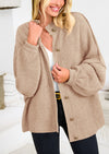 PRETTYGARDEN Women's Winter Button Down Cardigan Sweaters Mock Neck Lantern Long Sleeve Chunky Knit Jacket Trendy Outerwear
