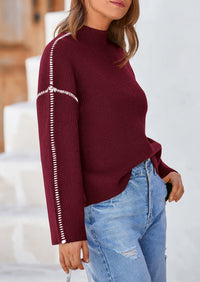 Chunky Knit  Casual Long Sleeve Mock Neck Oversized Loose Sweaters