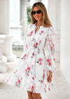 PRETTYGARDEN Women's Fall Boho Dresses Floral Long Sleeve V Neck Mini Flowy Wedding Guest Dress Trendy Vacation Outfits