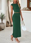 PRETTYGARDEN Summer 2 Piece Sets for Women Going Out Casual Cap Sleeve Crop Tops Ruched Maxi Long Skirts Spring Outfits