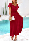 PRETTYGARDEN Women's Short Sleeve Button V Neck Casual Pleated Maxi Dresses
