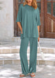Short Sleeve Pullover Tops And Wide Leg Pants Two Piece Sets