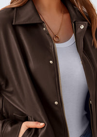 PRETTYGARDEN Women's Faux Leather Motorcycle Jacket Trendy Fall Spring Clothes Oversized Zip Up Winter Coat Outerwear