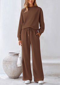 Long Sleeved Pullover And Wide Leg Pants Knitted Casual Suit