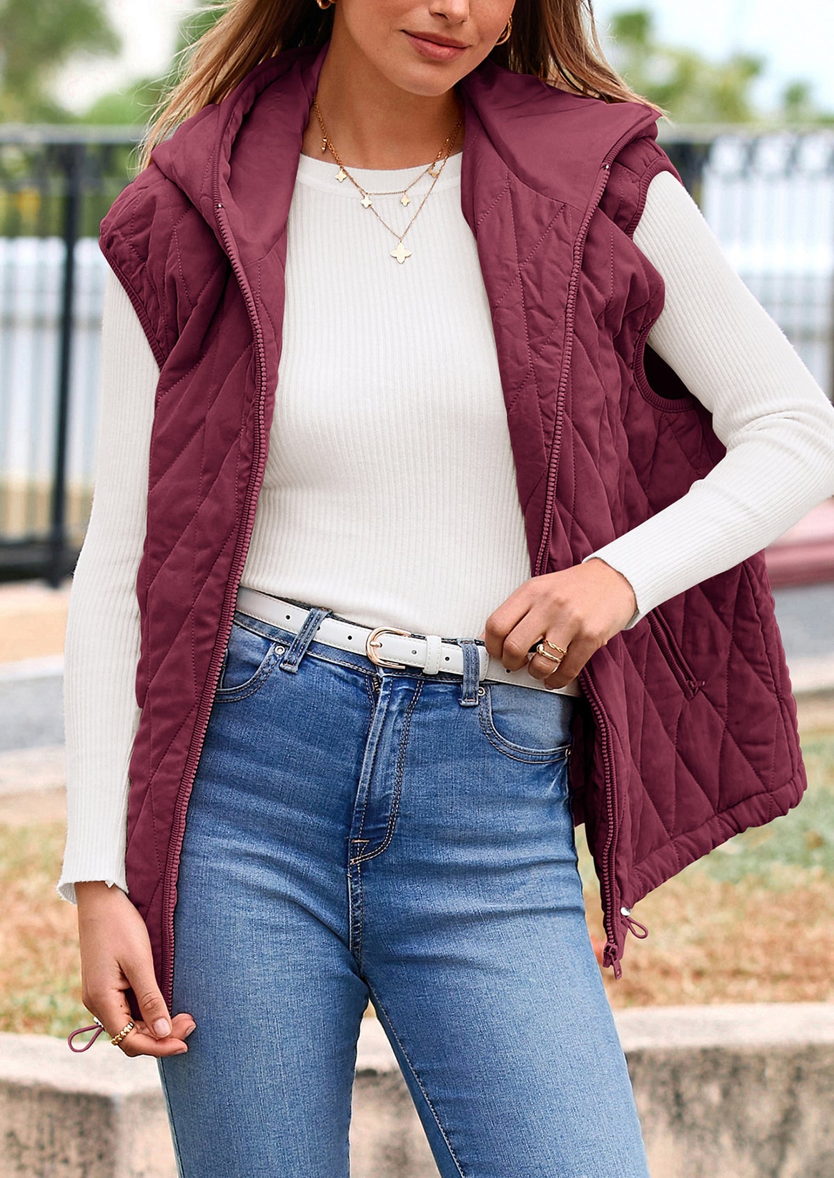 Casual Sleeveless Hooded Zipper Jacket Jacket