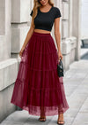 PRETTYGARDEN Maxi Skirts for Women Fall Tulle High Waisted Ruffle Flowy A-Line Long Skirt Country Concert Outfits