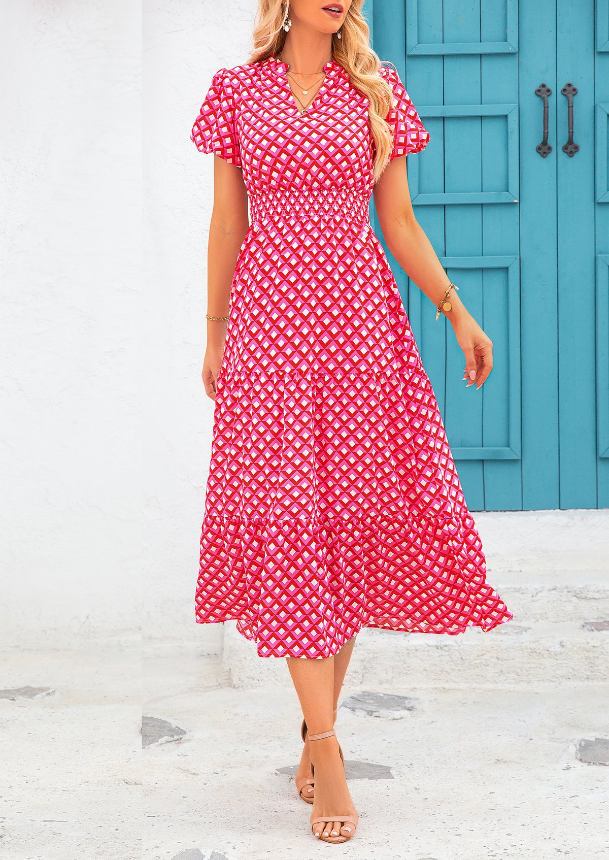 Casual V-neck short sleeved Bohemian Maxi dress