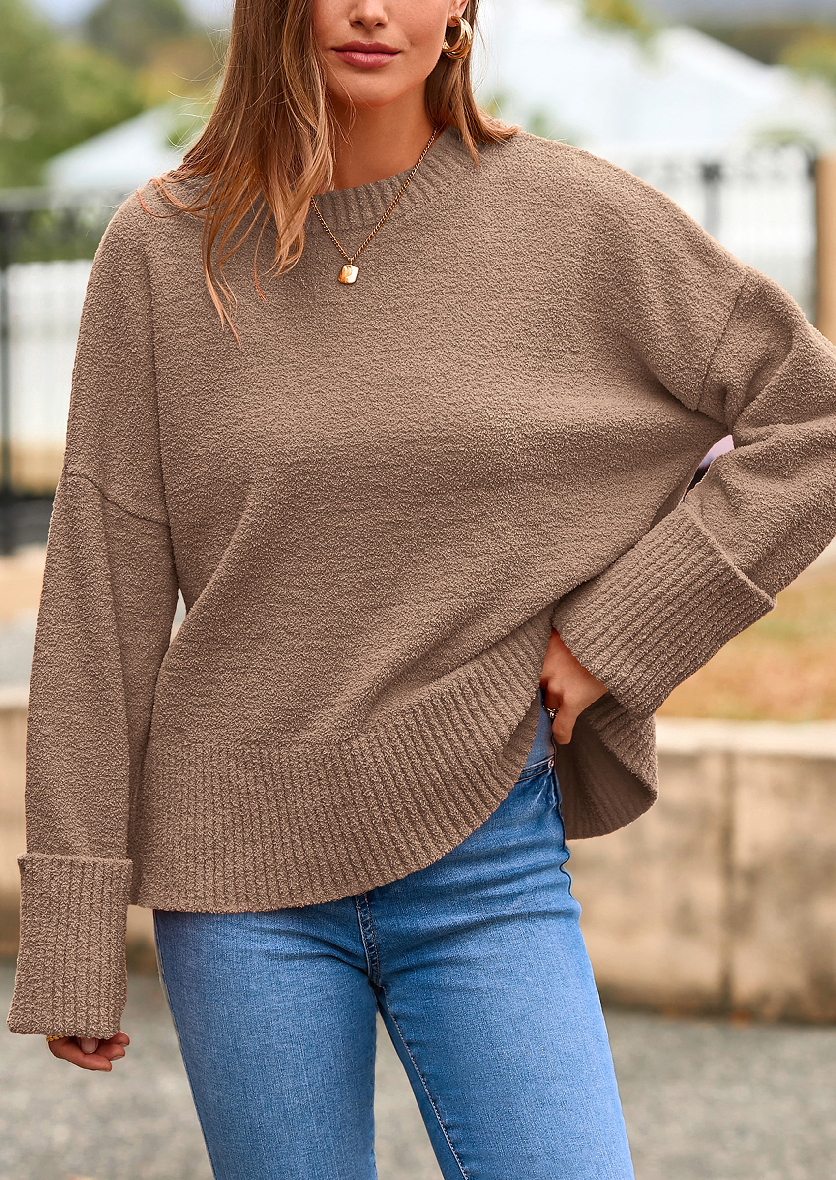 PRETTYGARDEN Women's Fall Oversized Sweaters Casual Crewneck Pullover Long Sleeve Fuzzy Chunky Knit Tops Blouse