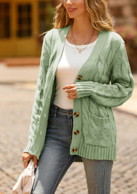 Knitted Solid Color Button Down Chunky Outwear Cardigan