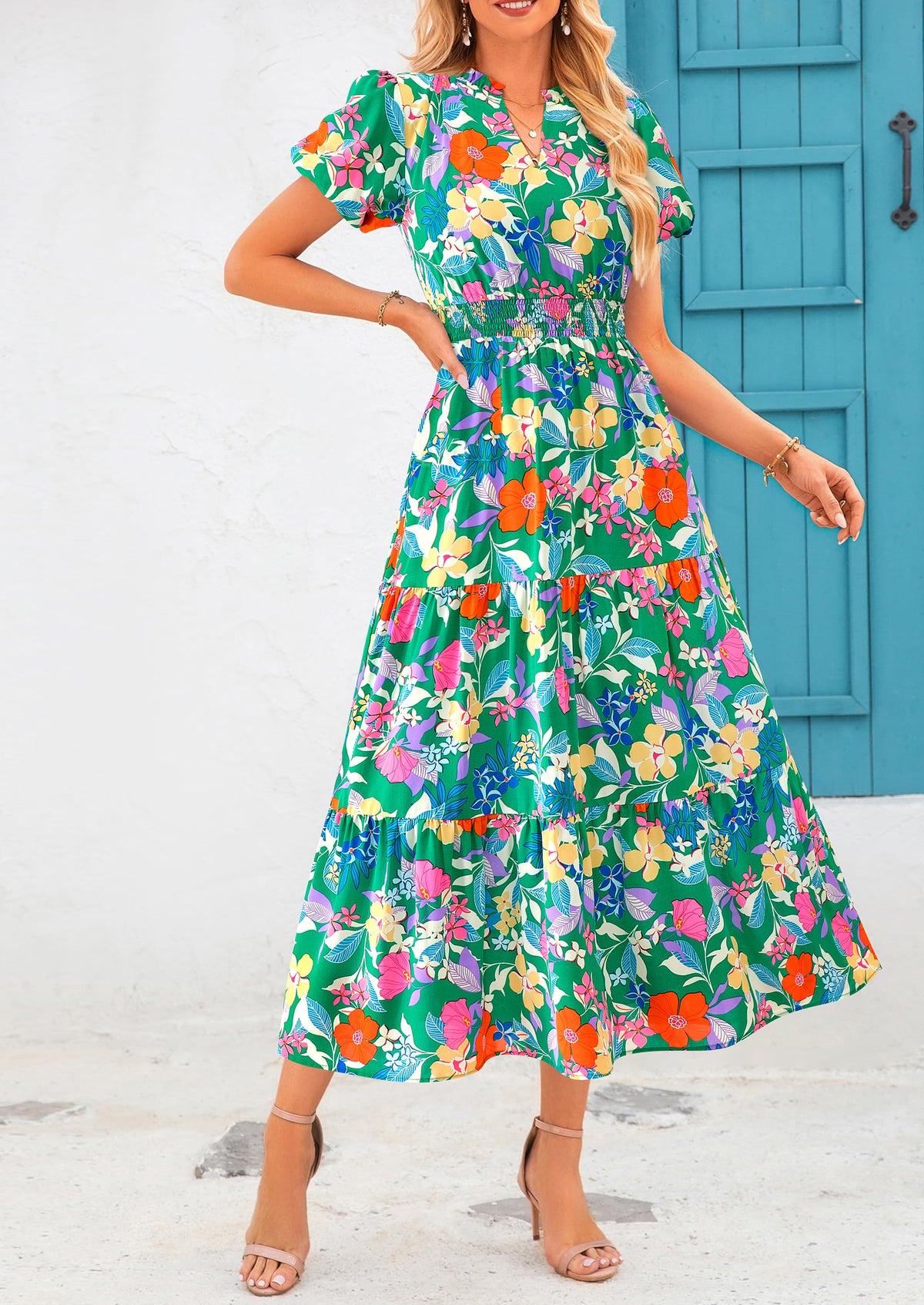 Casual V-neck short sleeved Bohemian Maxi dress