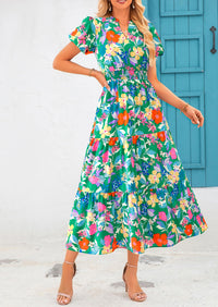Casual V-neck short sleeved Bohemian Maxi dress