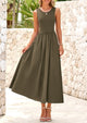 Casual Sleeveless Striped Ribbed Knit Long Dresses Beach Vacation Sundress