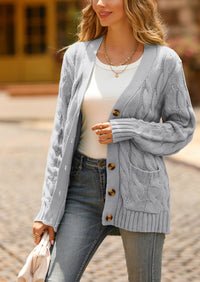 Knitted Solid Color Button Down Chunky Outwear Cardigan
