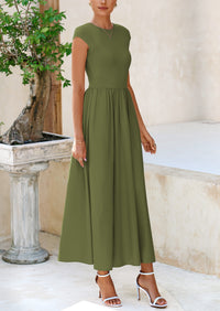 Casual Cap Sleeve Patchwork A Line Flowy Elegant Homecoming Maxi Dress