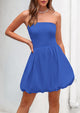 Tube Top Casual Smocked A Line Sundress Trendy Strapless Bubble Short Mini Dresses