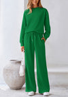 PRETTYGARDEN 2 Piece Long Sleeve Pullover Tops and Wide Leg Pants Knitted Lounge Sets