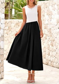 Casual Sleeveless Striped Ribbed Knit Long Dresses Beach Vacation Sundress
