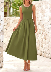 Casual Sleeveless Striped Ribbed Knit Long Dresses Beach Vacation Sundress