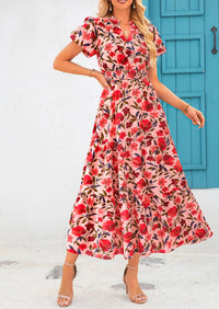 Casual V-neck short sleeved Bohemian Maxi dress