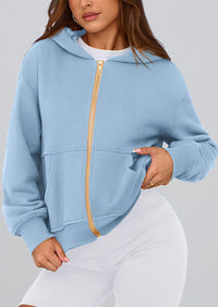Y2K Zip Up Hoodie Long Sleeve Loose Fit Pockets Casual Sweatshirt