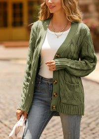 Knitted Solid Color Button Down Chunky Outwear Cardigan