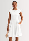 PRETTYGARDEN Womens Short Summer Dress Crewneck Cap Sleeve Ribbed Knit Casual Flowy A Line Mini Sundresses with Pockets