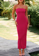 Ribbed Strapless Side Slit Long Going Out Casual Elegant Party Dresses