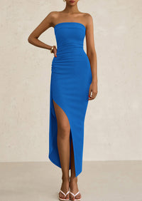 Ruched Bodycon Off Shoulder Asymmetrical High Split Elegant Cocktail Party Dresses