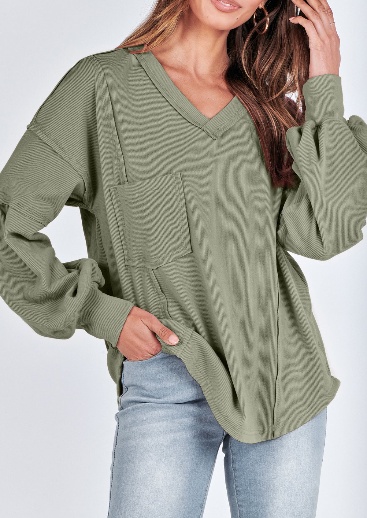 Long Sleeved Casual V-Neck Loose Knit Pullover