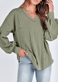 Long Sleeved Casual V-Neck Loose Knit Pullover