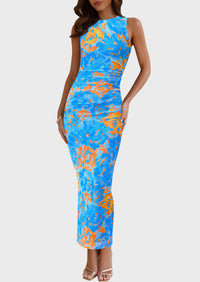 Floral Bodycon Sleeveless Mesh Maxi Long Dresses