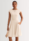 PRETTYGARDEN Womens Short Summer Dress Crewneck Cap Sleeve Ribbed Knit Casual Flowy A Line Mini Sundresses with Pockets