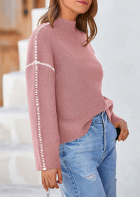 Chunky Knit  Casual Long Sleeve Mock Neck Oversized Loose Sweaters