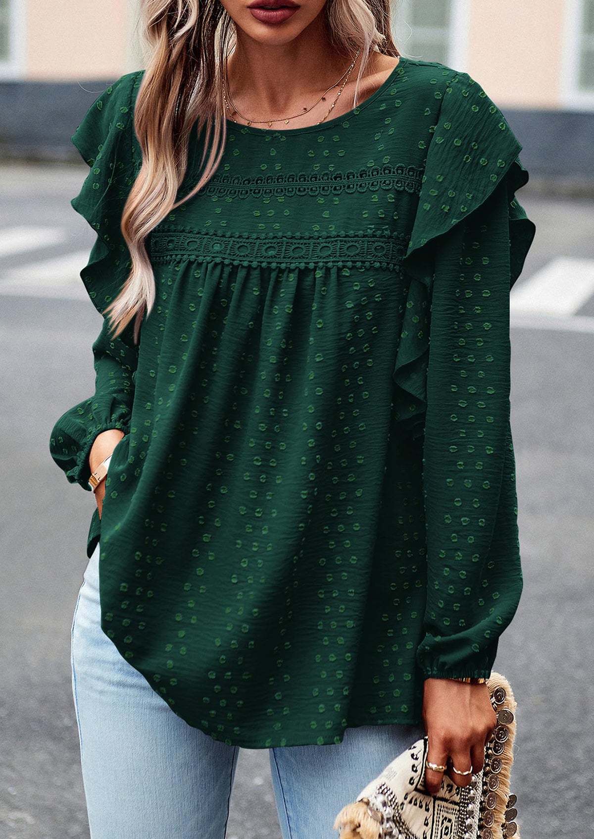 Long Sleeved Casual Round Neck Bohemian Blouses