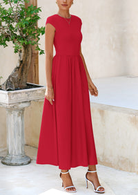 Casual Cap Sleeve Patchwork A Line Flowy Elegant Homecoming Maxi Dress