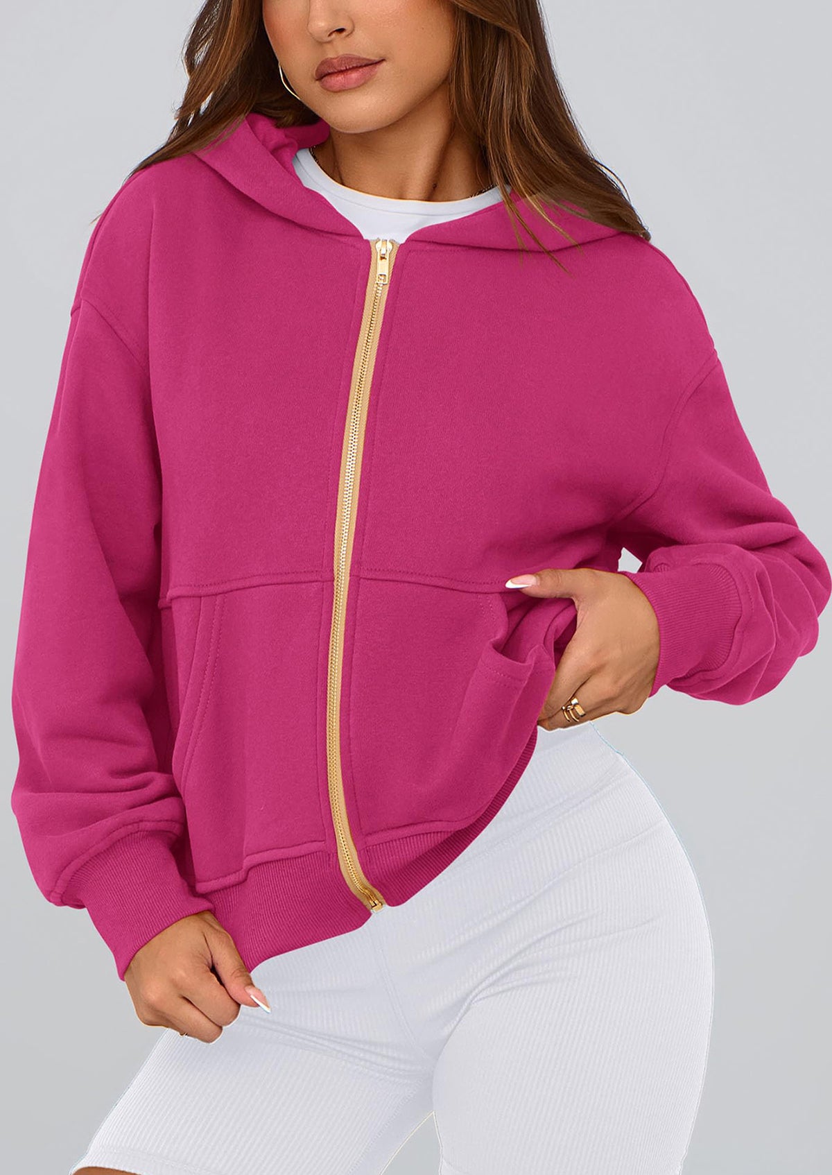 Y2K Zip Up Hoodie Long Sleeve Loose Fit Pockets Casual Sweatshirt