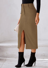 Casual Work High Waisted Long Slit Corduroy Midi Pencil Skirts