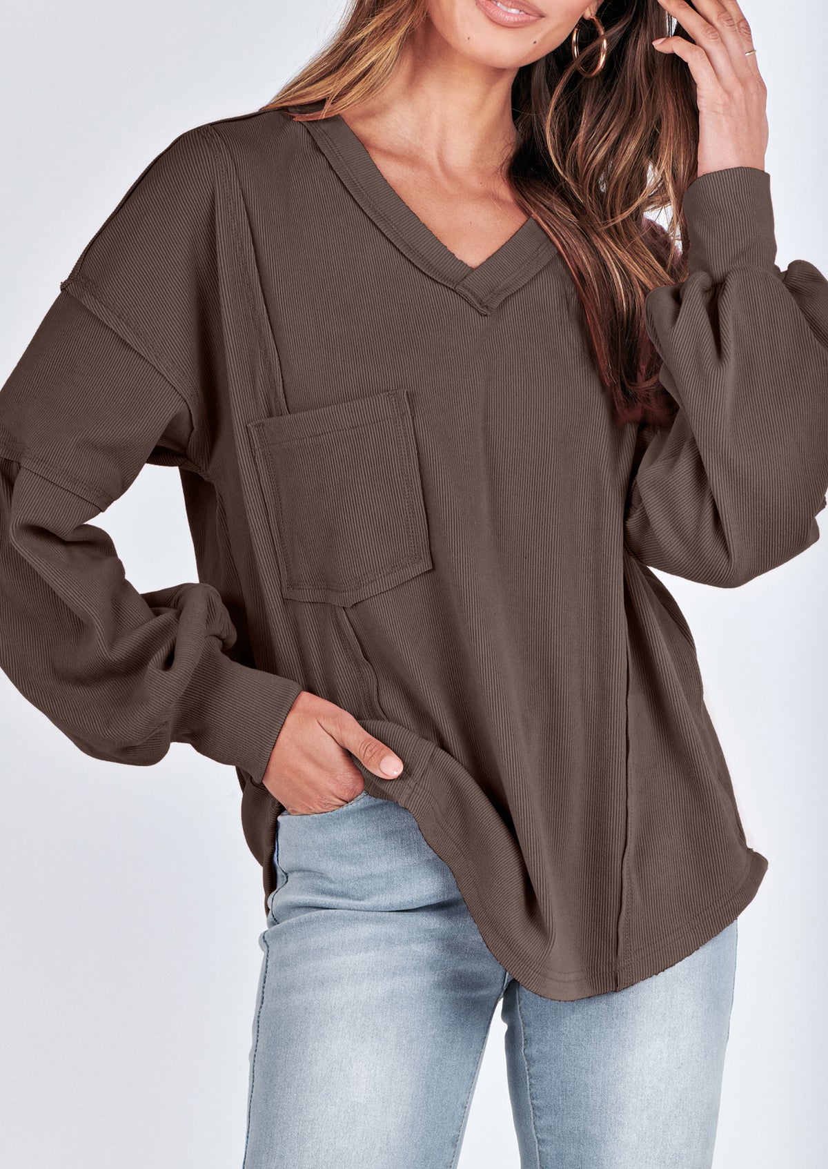 Long Sleeved Casual V-Neck Loose Knit Pullover