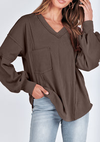 Long Sleeved Casual V-Neck Loose Knit Pullover