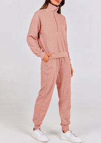 Two piece long sleeved half zip pullover sweatshirt, sports pants, casual set
