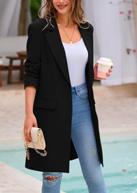 PRETTYGARDEN Women's Spring Fall Long Blazer Jackets Long Sleeve Lapel Pockets Loose Fit Work Casual Blazers Outerwear
