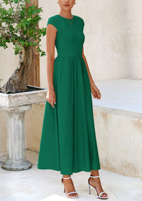 Casual Cap Sleeve Patchwork A Line Flowy Elegant Homecoming Maxi Dress